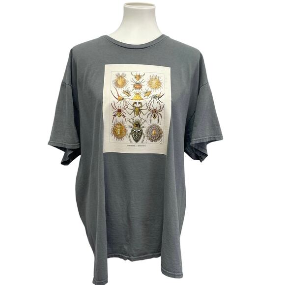 Hand Printed Upcycled Mens 2XL Vintage Book Page Arachnid Spider Crew Neck Tee - Picture 1 of 5